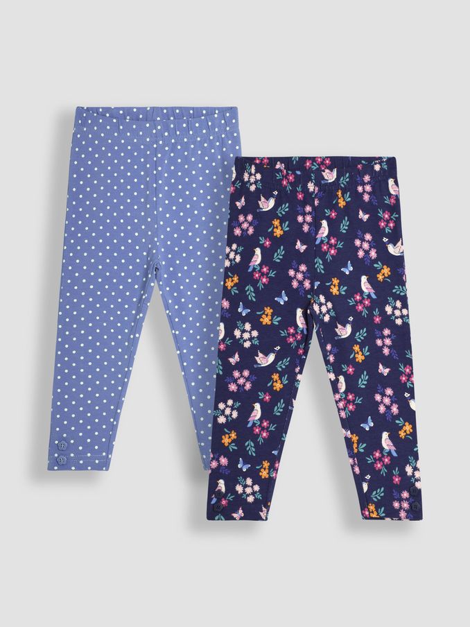 Navy Blue Bird Floral 2-Pack Autumn Ditsy Floral Leggings (B29187) | £16
