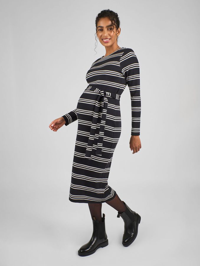 Black Cream Stripe Maternity Stripe Ribbed Dress (B29954) | £15
