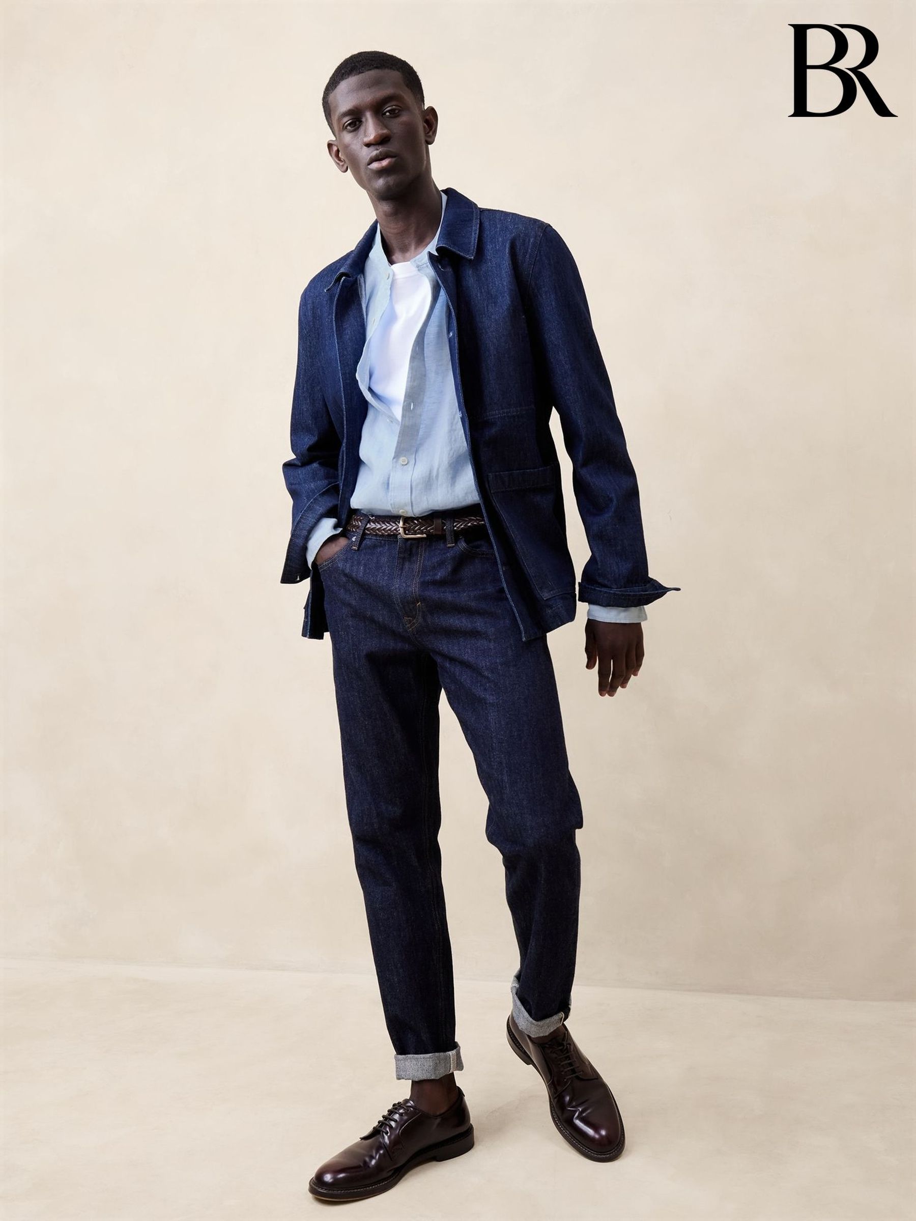 Banana Republic Blue Castello Linen Banded-Collar Shirt (B30631) | £75