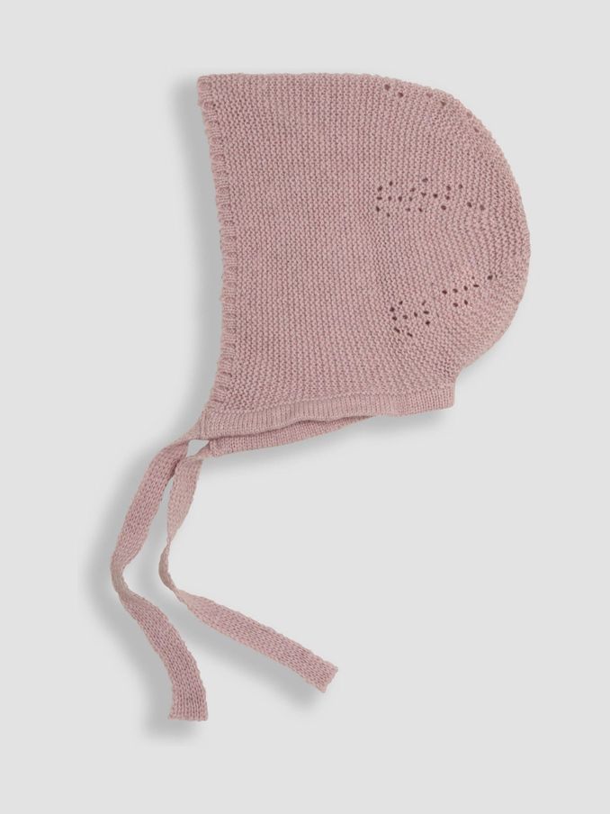 Baby Pink Knitted Baby Bonnet (B30822) | £6