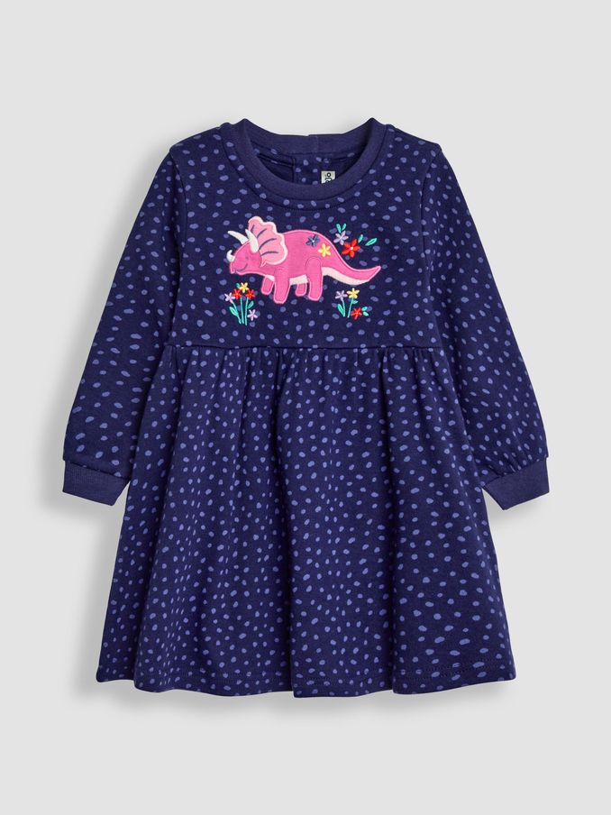 Navy Blue Dino Appliqué Sweat Dress (B33376) | £12