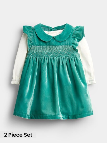 Emerald Green - Velvet Baby Dress & Bodysuit Set
