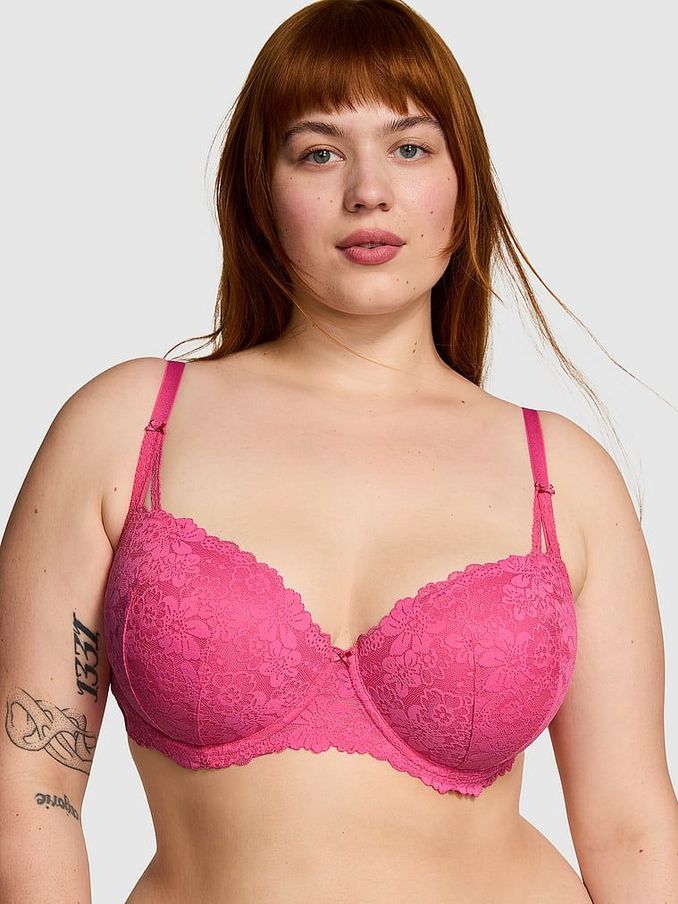 Pink Rose Balcony Lace Push Up Bra (B33671) | £35