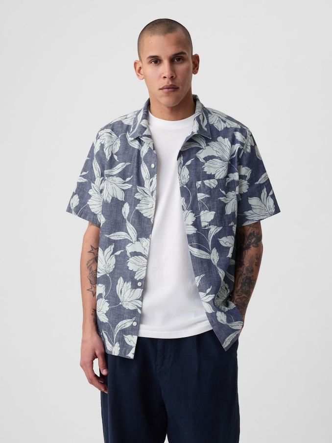 Blue Chambray Resort Floral Shirt (B33761) | £15