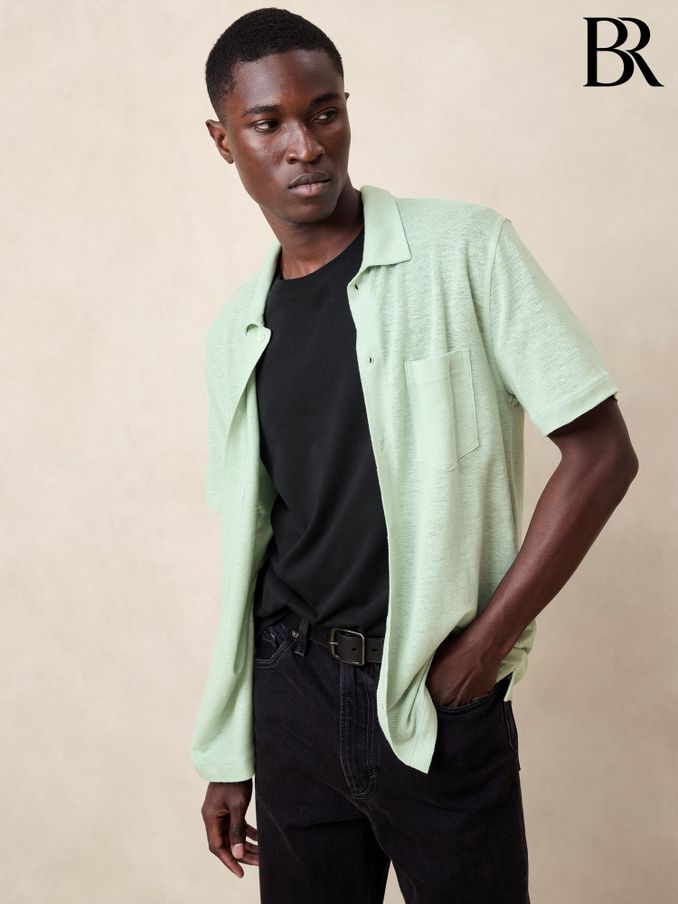 Banana Republic Green Linen Pique Resort Shirt (B35003) | £95