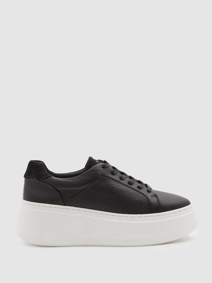 Platform Leather Trainers in Black (B35171) | £98