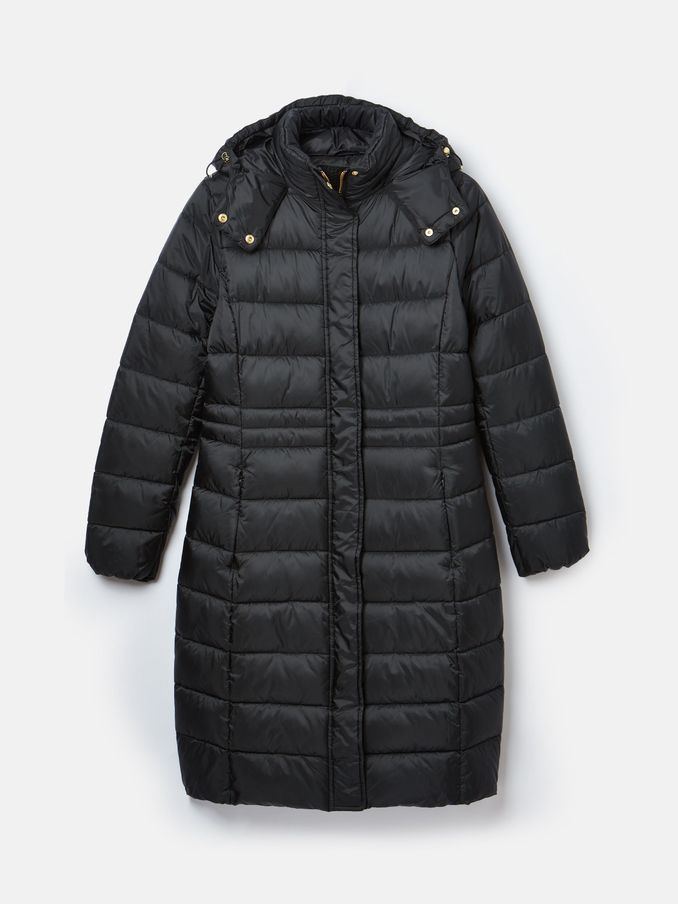 Black Showerproof Longline Padded Coat With Hood (B35188) | £89.95