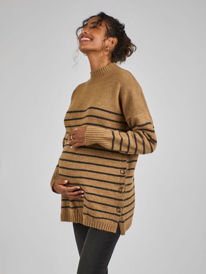 Camel Brown Stripe Turtle Neck Maternity & Nursing Jumper (B35961) | £15