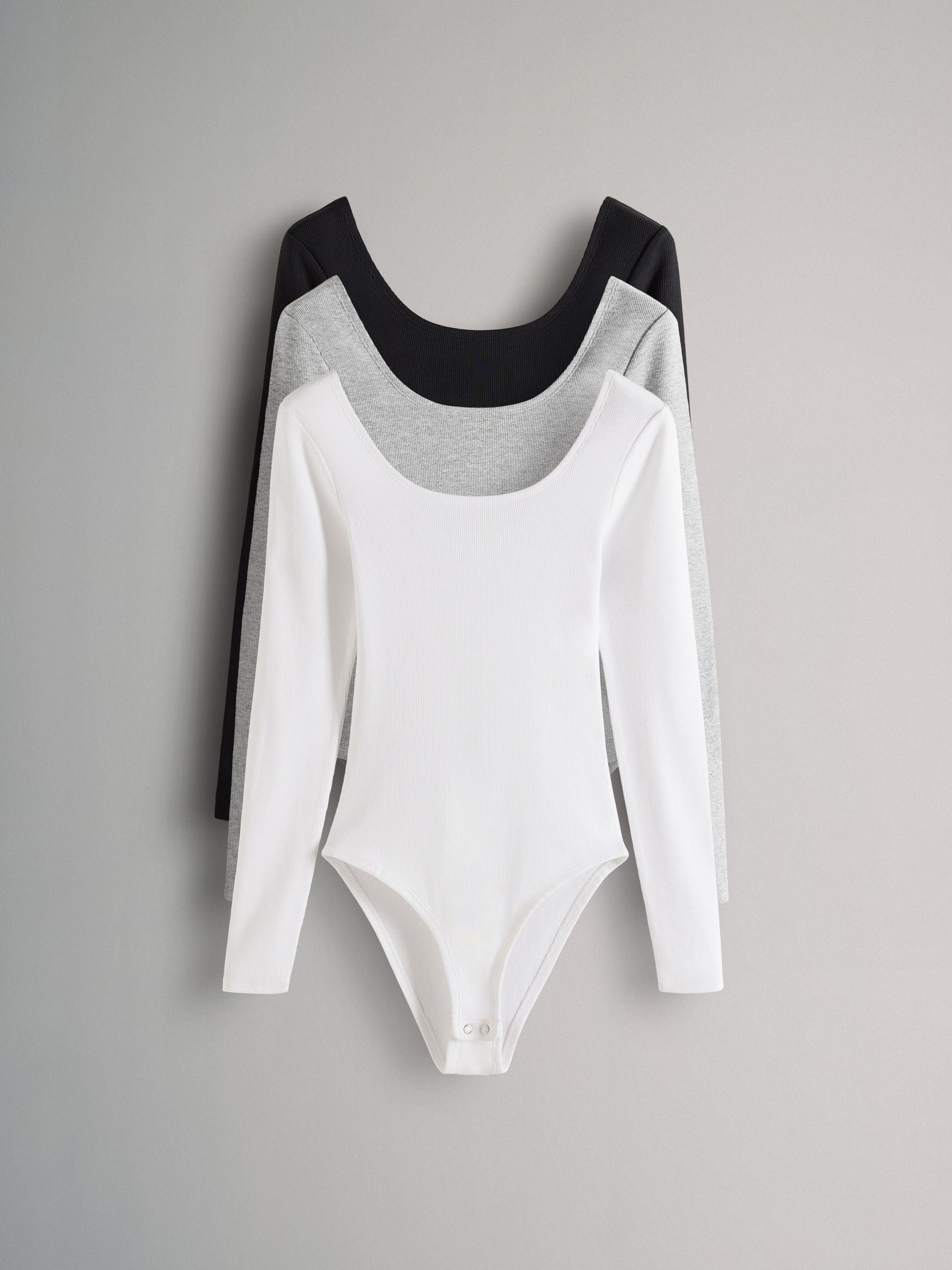 3 Pack Ribbed Long Sleeve Bodysuits (B36333) | £39