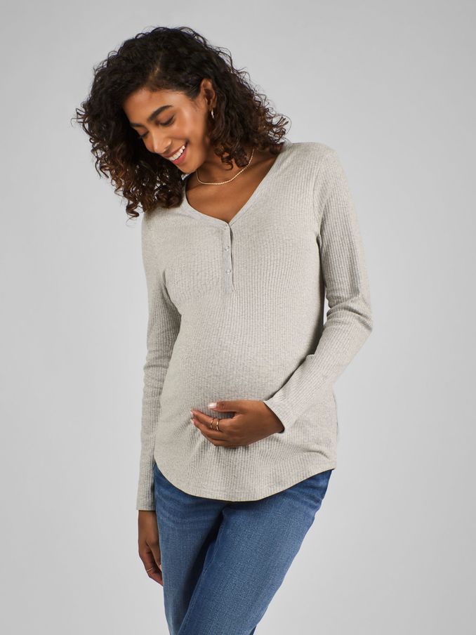 Marl Grey Popper Front Jersey Maternity Top (B36591) | £27