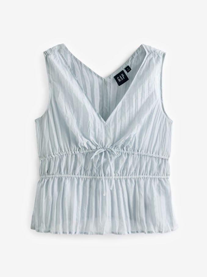 Grey Pleated V Neck Cinched Sleeveless Top (B36611) | £15