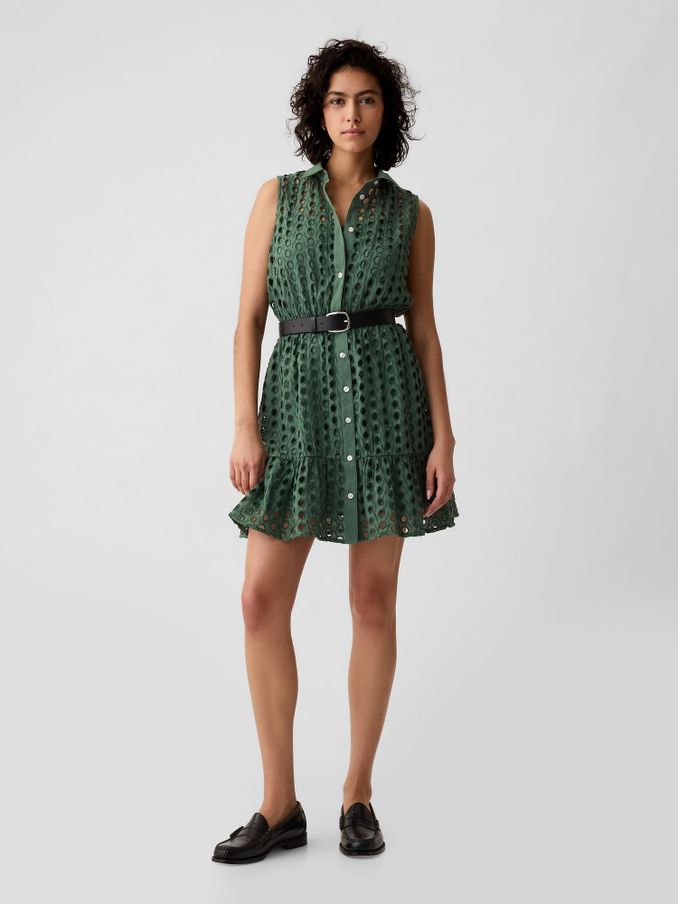 Green Eyelet Tiered Mini Dress (B36645) | £33