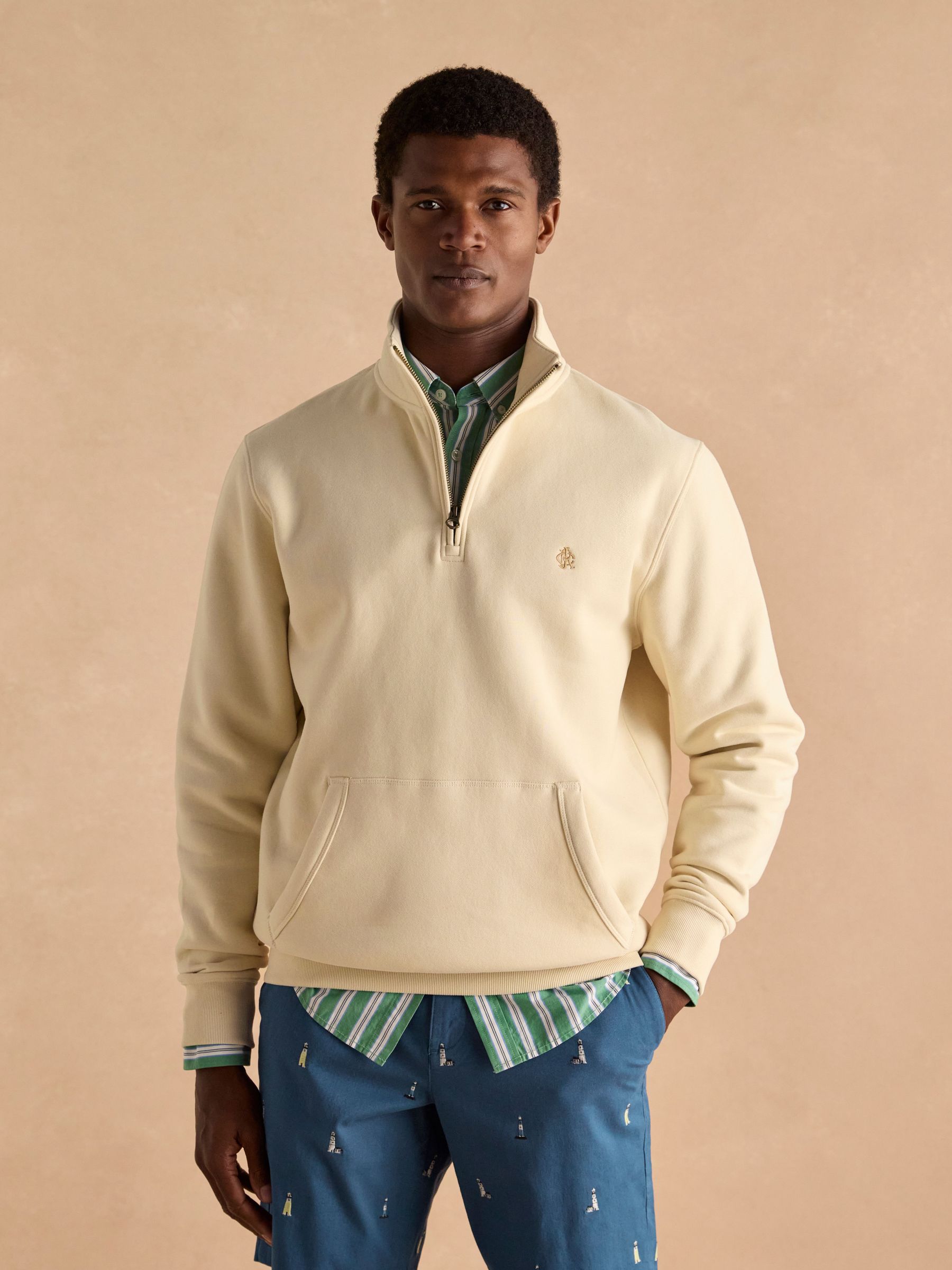 Jenkins Cream Brushed Cotton Quarter Zip Sweatshirt (B36692) | £60