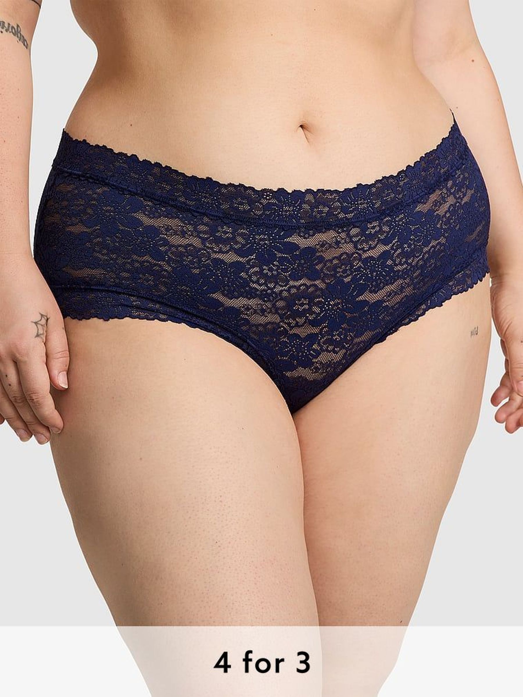 Midnight Navy Blue Cheeky Floral Lace Knickers (B37275) | £9