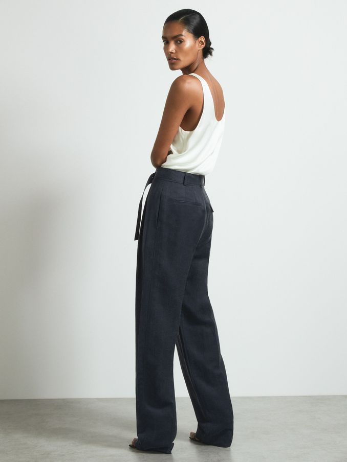 Atelier Cupro Belted Suit Trousers in Navy (B37749) | £158