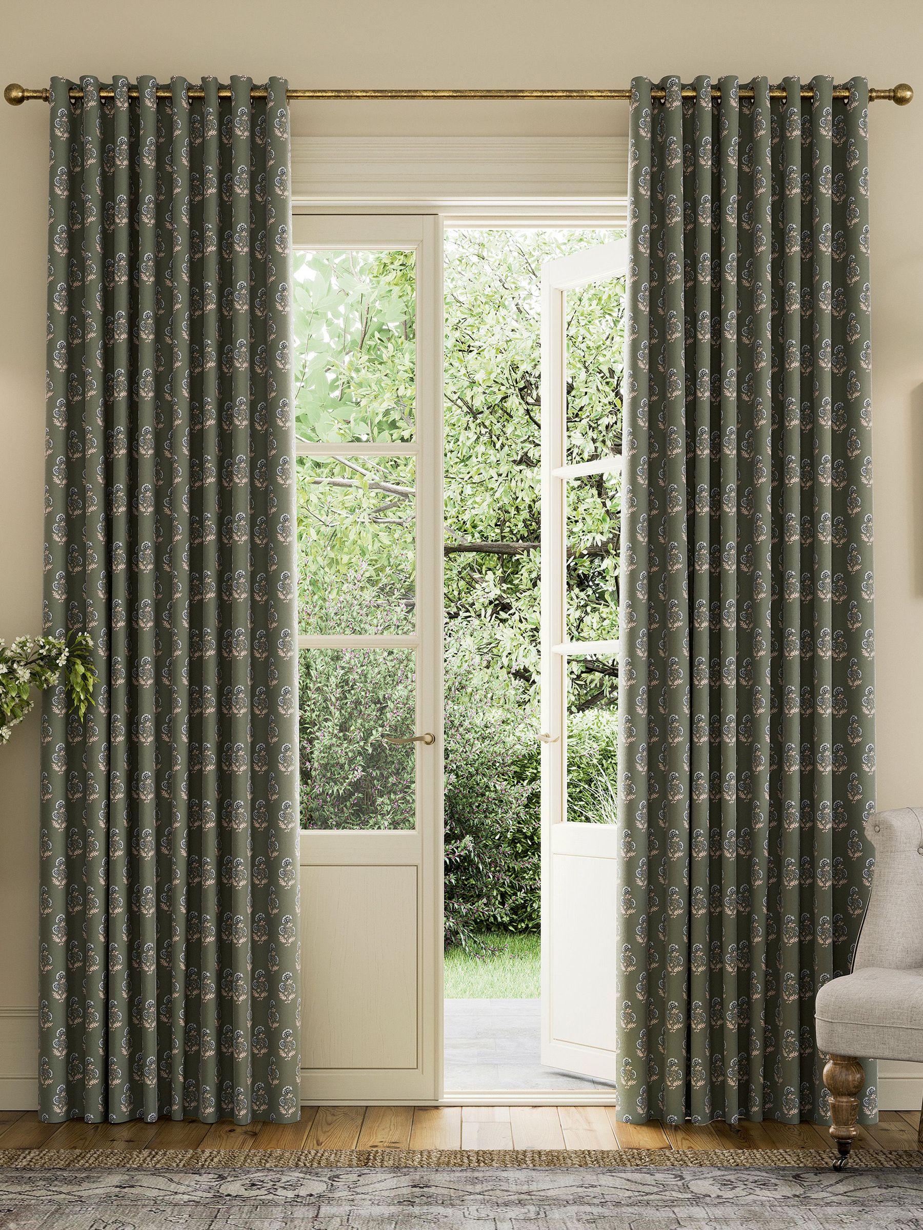Olive Chamomile Blackout Eyelet Curtains (B37887) | £70 - £130