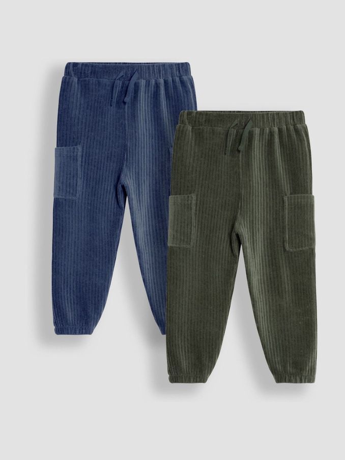 Khaki Green & Navy Blue 2-Pack Velour Pocket Joggers (B38351) | £12