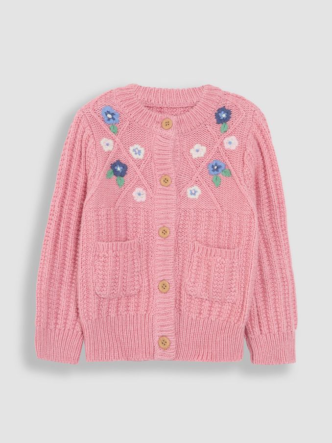 Rose Pink Embroidered Cosy Cable Cardigan (B38365) | £14