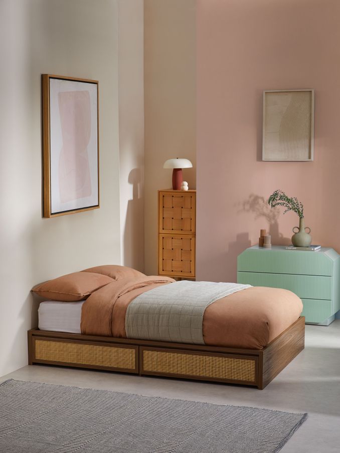 Pavia Rattan Platform Storage Bed in Dark Oak Effect (B38503) | £650 - £699