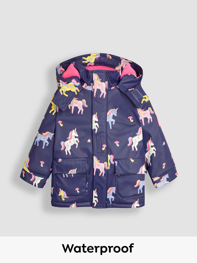 Navy Unicorn Hooded Cosy Lined Waterproof Jacket (B38512) | £34