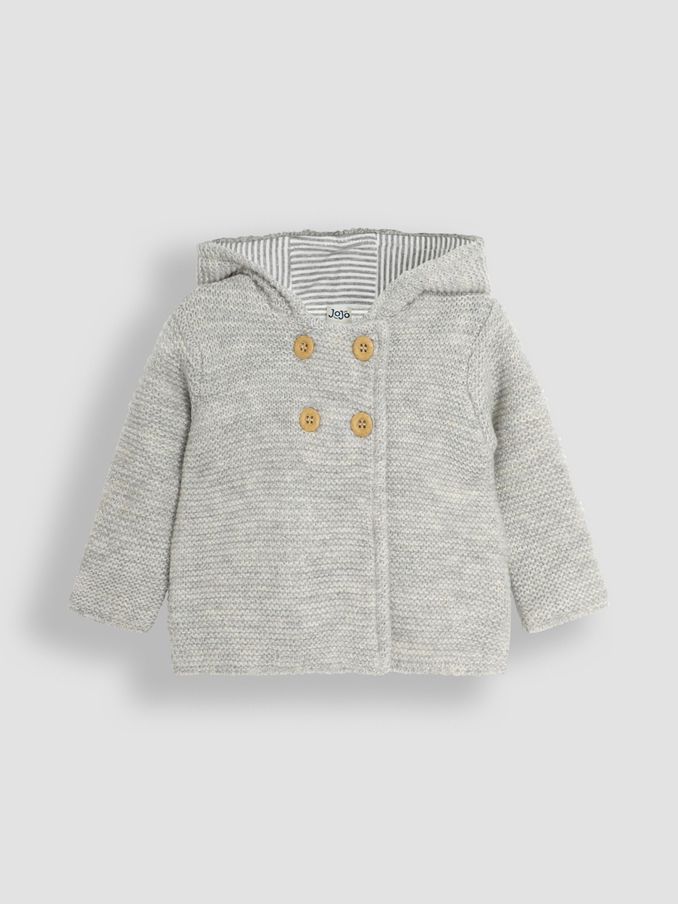 Grey Marl Bear Hooded Baby Cardigan (B38558) | £11