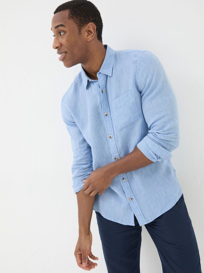 Blue Long Sleeve Fine Stripe Linen Shirt (B39003) | £35