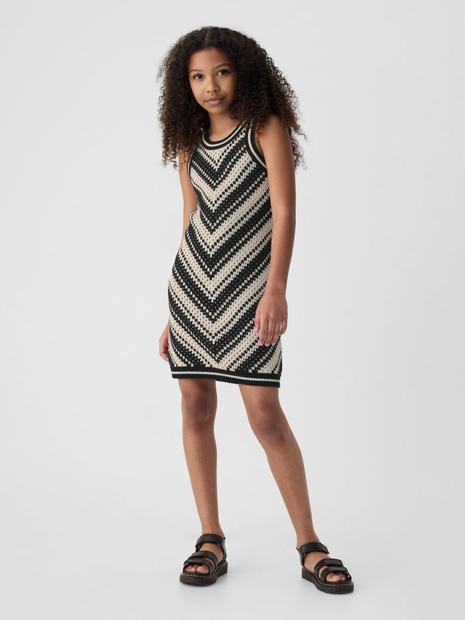 Black Cotton Sleeveless Crochet Dress (4-13yrs) (B39236) | £21