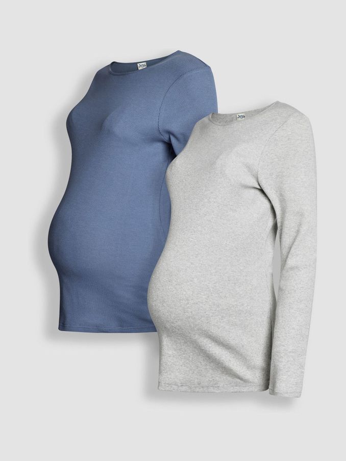 Marl Grey & Blue 2-Pack Ribbed Jersey Maternity Tops (B39364) | £18