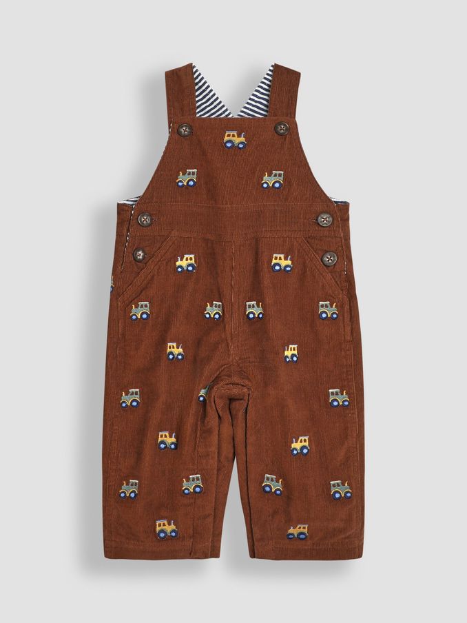 Toffee Brown Tractor Embroidered Cord Dungarees (B39565) | £13