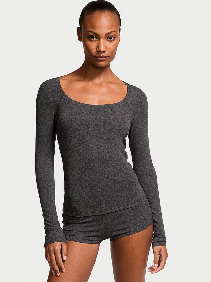Grey Charcoal Heather Modal Rib Short Pyjama Set (B39733) | £39