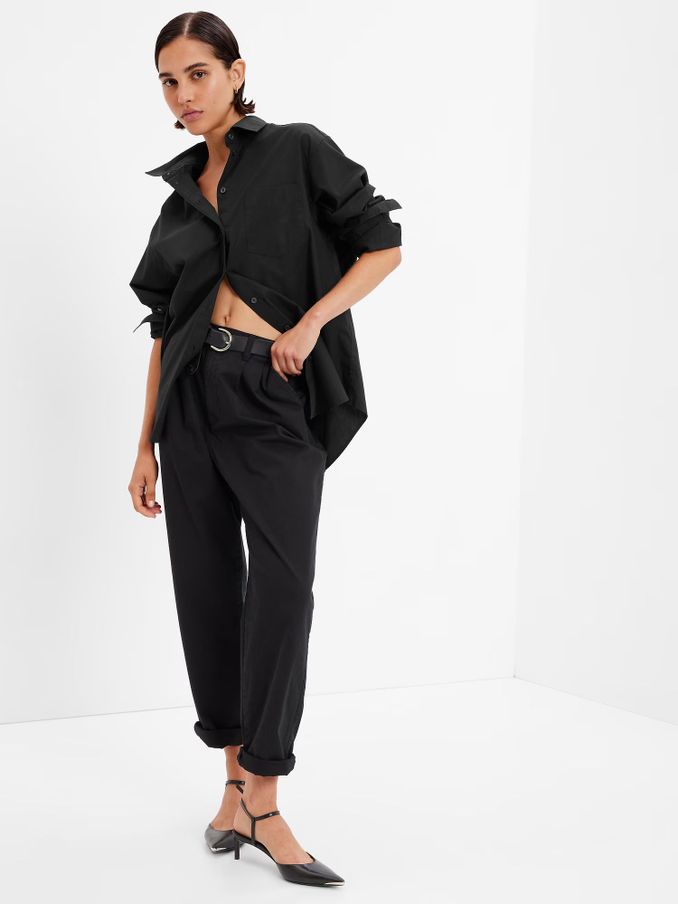Black Cotton Long Sleeve Oversized Shirt (B39900) | £40