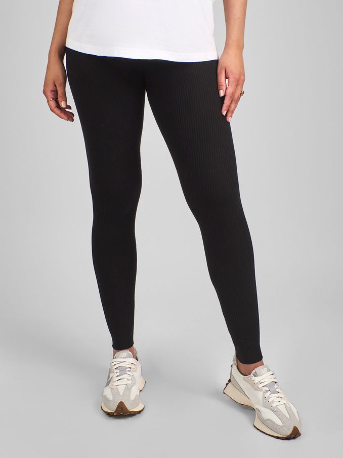Black Maternity Knitted Rib Leggings (B40114) | £12