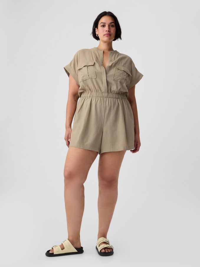 Brown Linen Blend Utility Playsuit (B40802) | £18