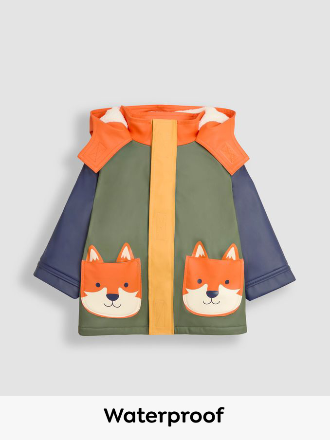 Khaki Fox Applique Pocket Cosy Waterproof Jacket (B40892) | £45.50 - £47.50