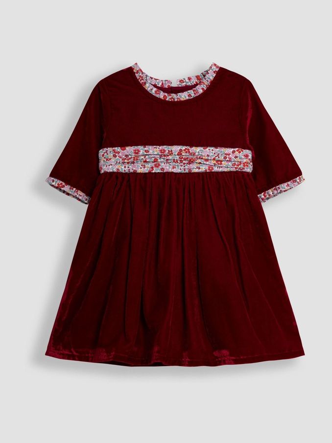 Red Floral Peter Pan Collar Velvet Party Dress (B41000) | £19 - £22
