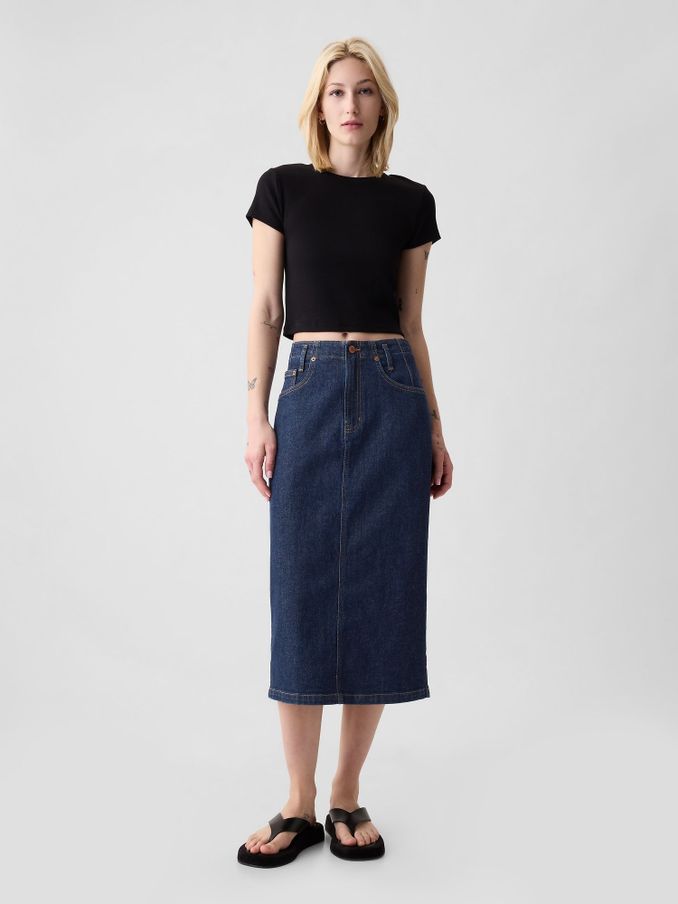 Blue Button Back Denim Midi Pencil Skirt (B41695) | £18