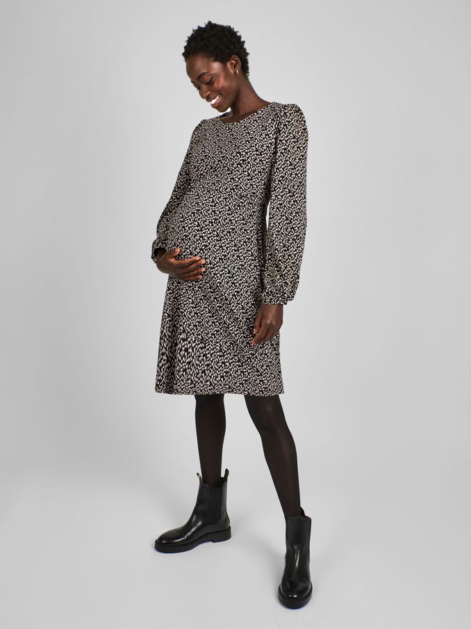 Black Animal Round Neck Double Layer Maternity & Nursing Dress (B41858) | £42.50