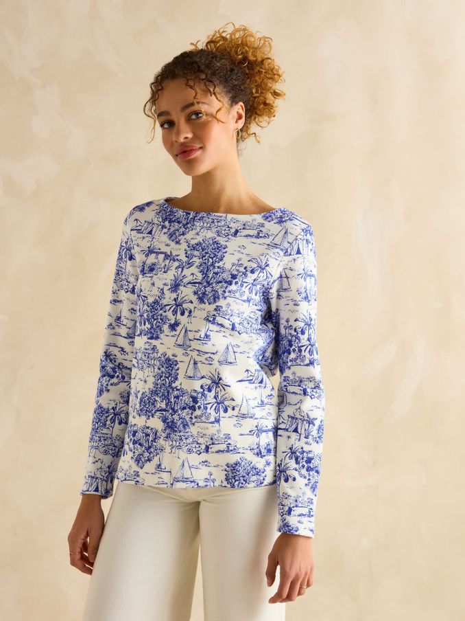 Harbour Toile de Jouy Blue Boat Neck Printed Top (B42421) | £35