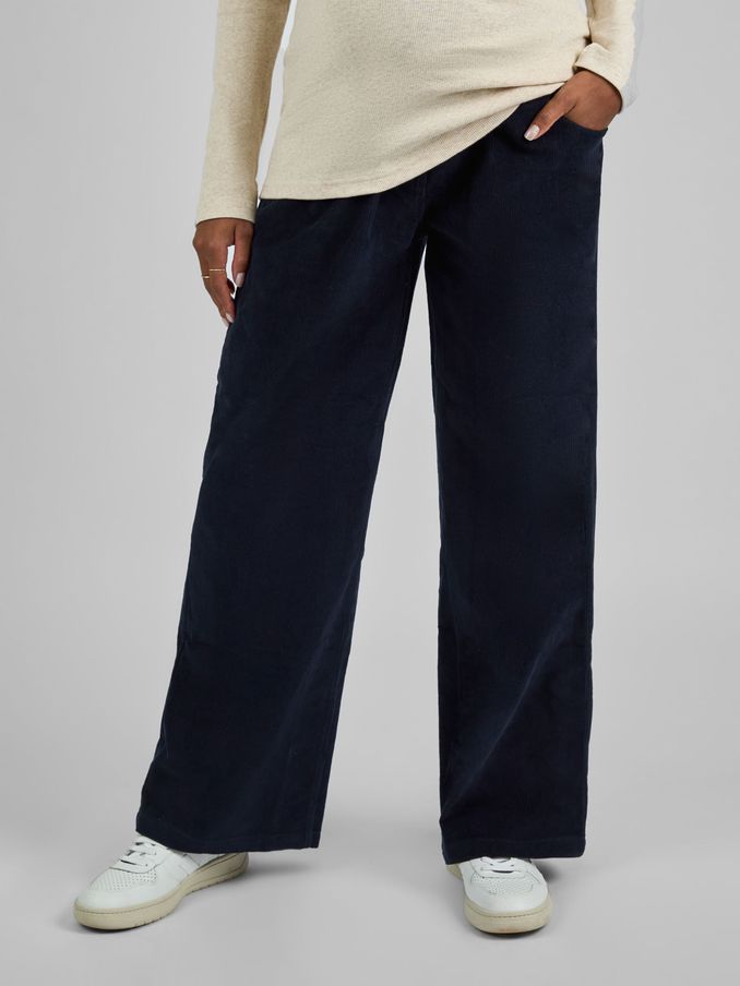 Navy Blue Corduroy Wide Leg Maternity Trousers (B42790) | £39.50