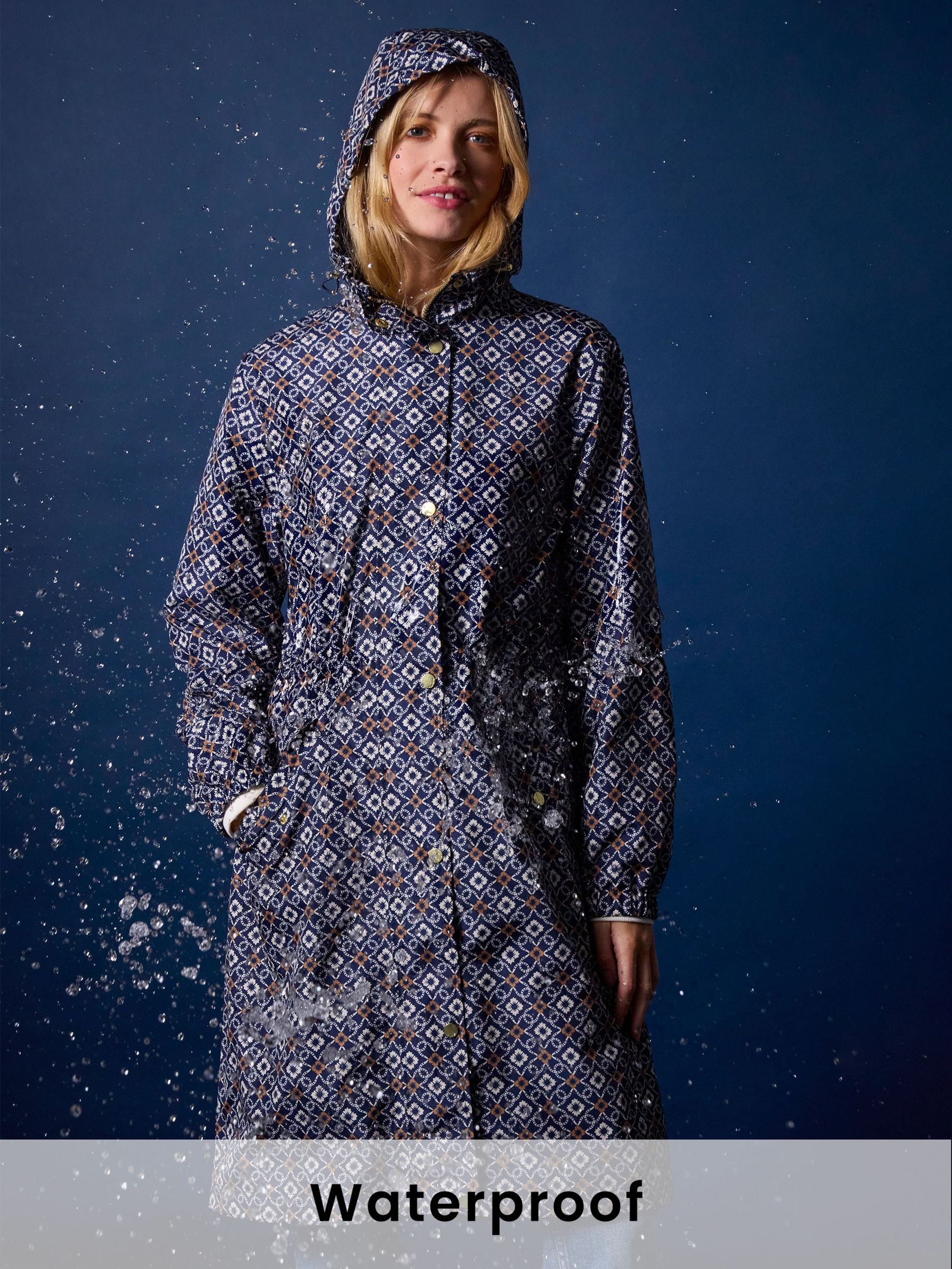 Holkham Navy Geo Waterproof Packable Raincoat With Hood (B42928) | £75