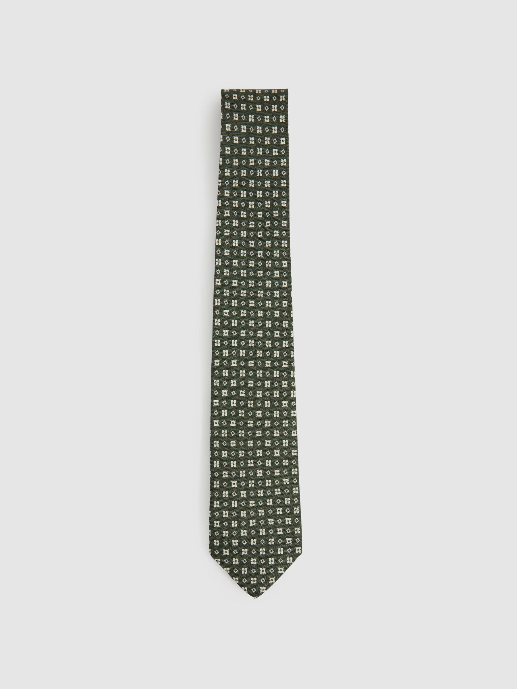 Silk Medallion Print Tie in Olive (B43023) | £41
