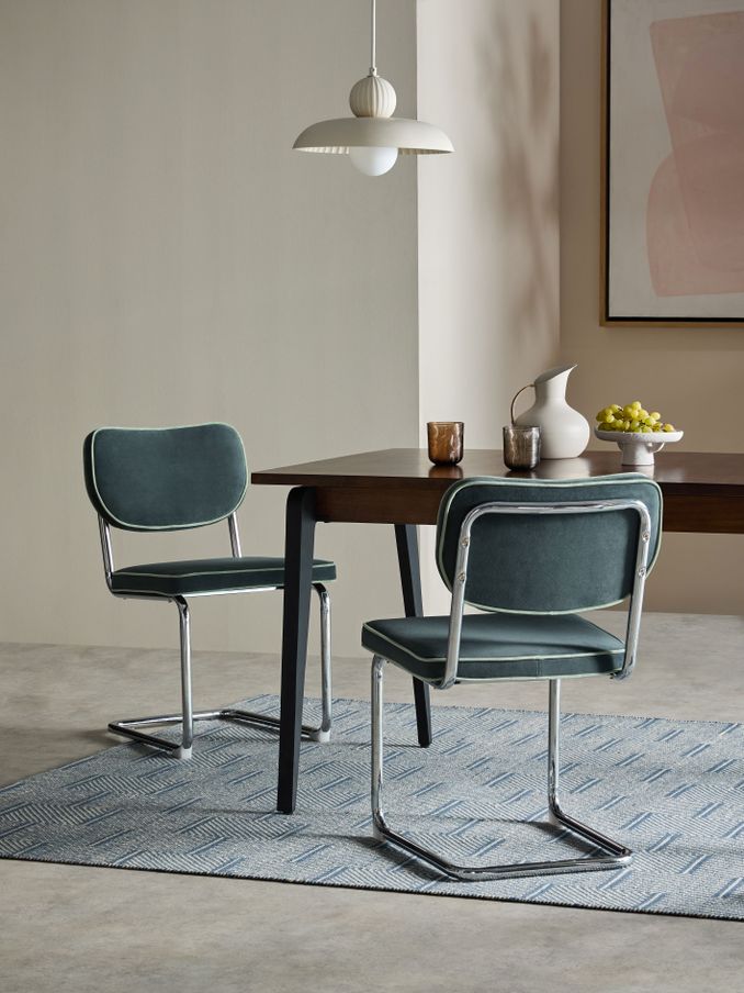 Set of 2 Parker Dining Chairs in Velvet in Grey with Jade Green Piping (B43472) | £449