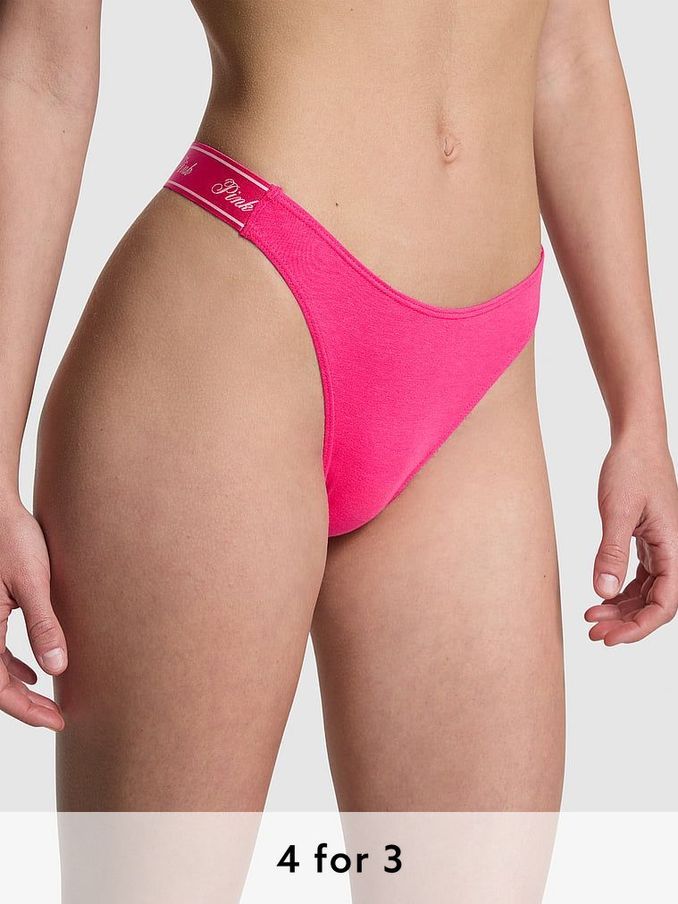 Enchanted Pink Cotton Logo Scoop Thong Knickers (B43989) | £9