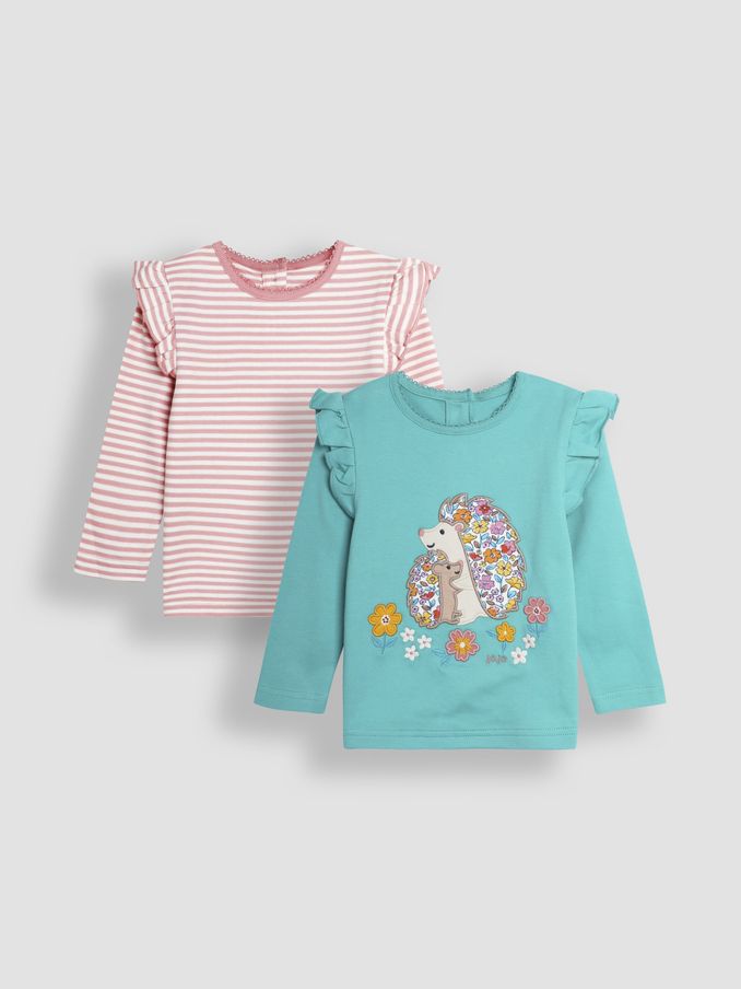 Duck Egg Floral and Stripe Frill Tops 2 Pack (B44166) | £22