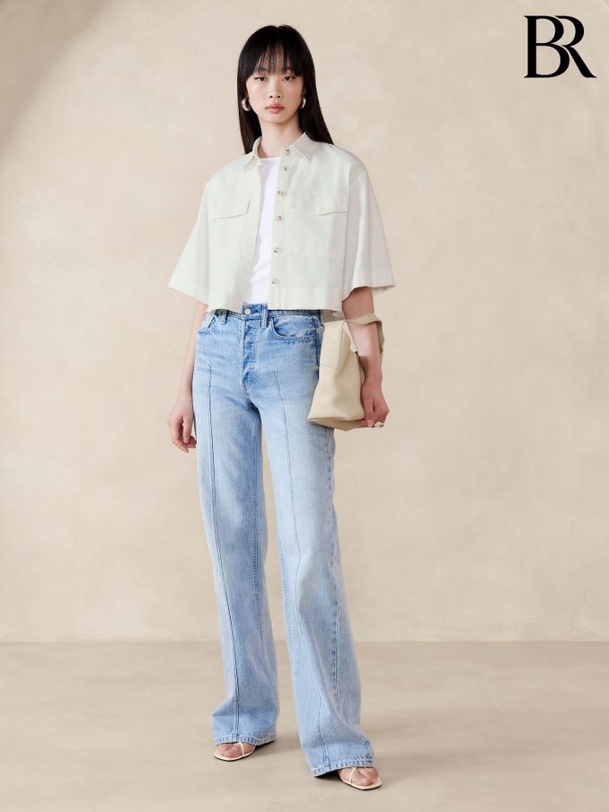 Banana Republic Beige Hemp-Cotton Cropped Shirt (B44313) | £65