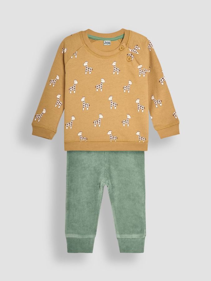 Mustard Baby Giraffe Sweatshirt And Cosy Trousers Set (B44345) | £28