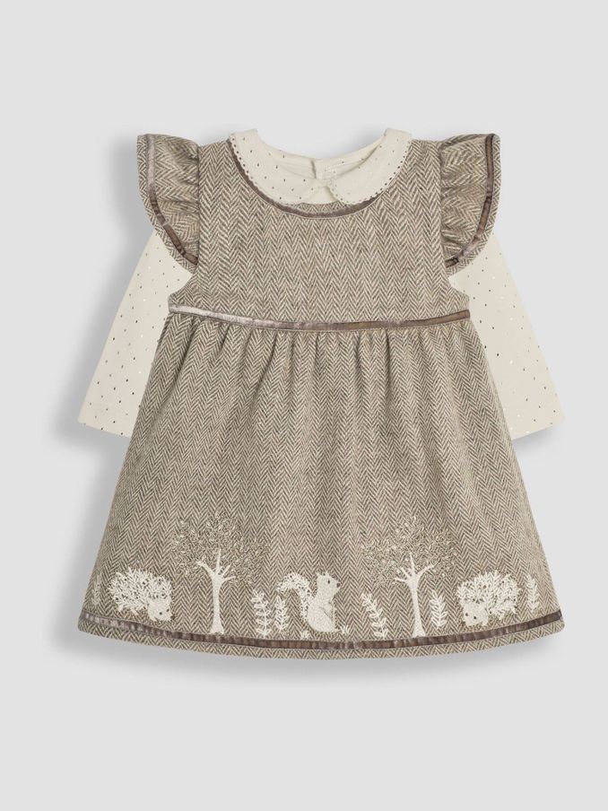 Natural Woodland Embroidered Baby Dress & Body Set (B44369) | £27