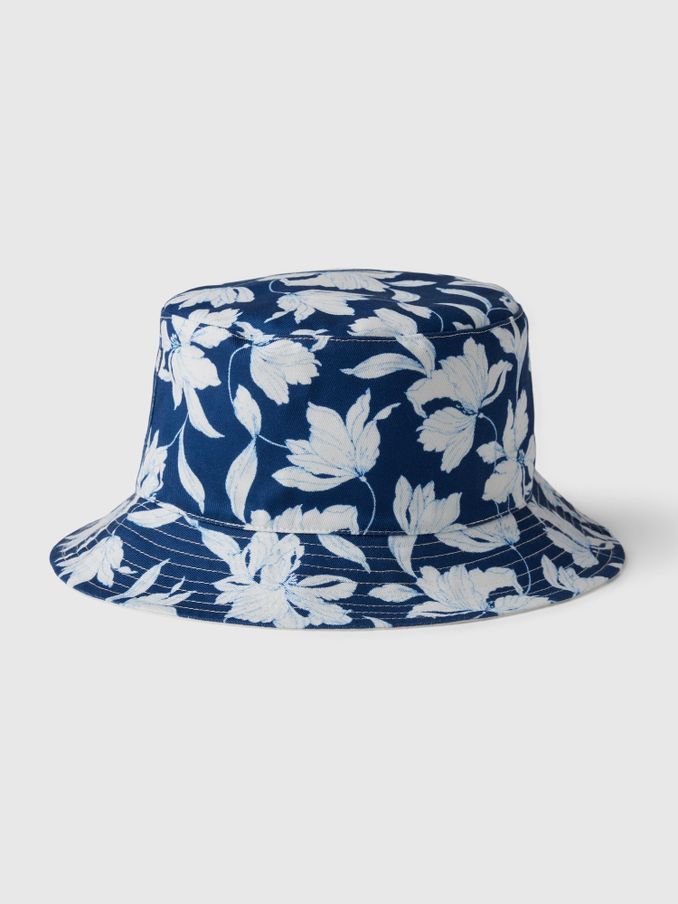 Blue Floral Kids Organic Cotton Print Bucket Hat (B44527) | £7