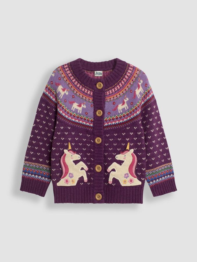 Purple Unicorn Knit Fairisle Pattern Cardigan (B45103) | £14
