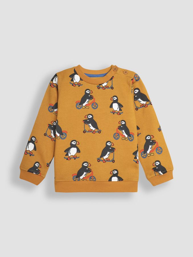 Mustard Yellow Puffin Construction Vehicle Print Sweatshirt (B45682) | £16